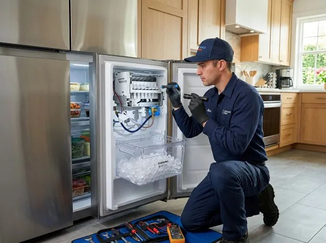 Appliance Repair Hero technician repairing a refrigerator ice maker in Buena Vista, PA